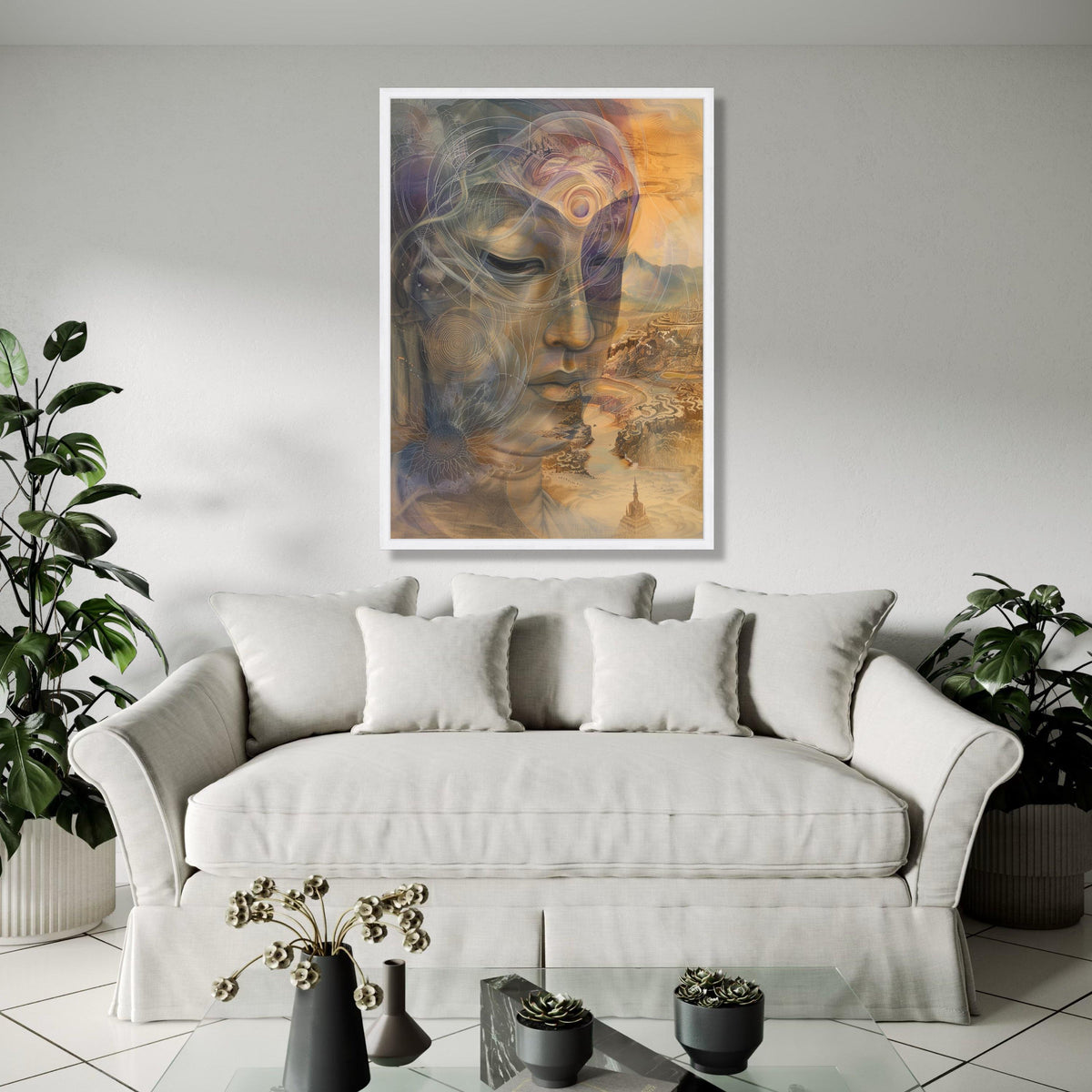Serene Buddha Face Canvas, Spiritual Abstract Wall Art, Meditation Decor, Tranquil Zen Canvas, Mystical Gift Art, Home Decor, Print