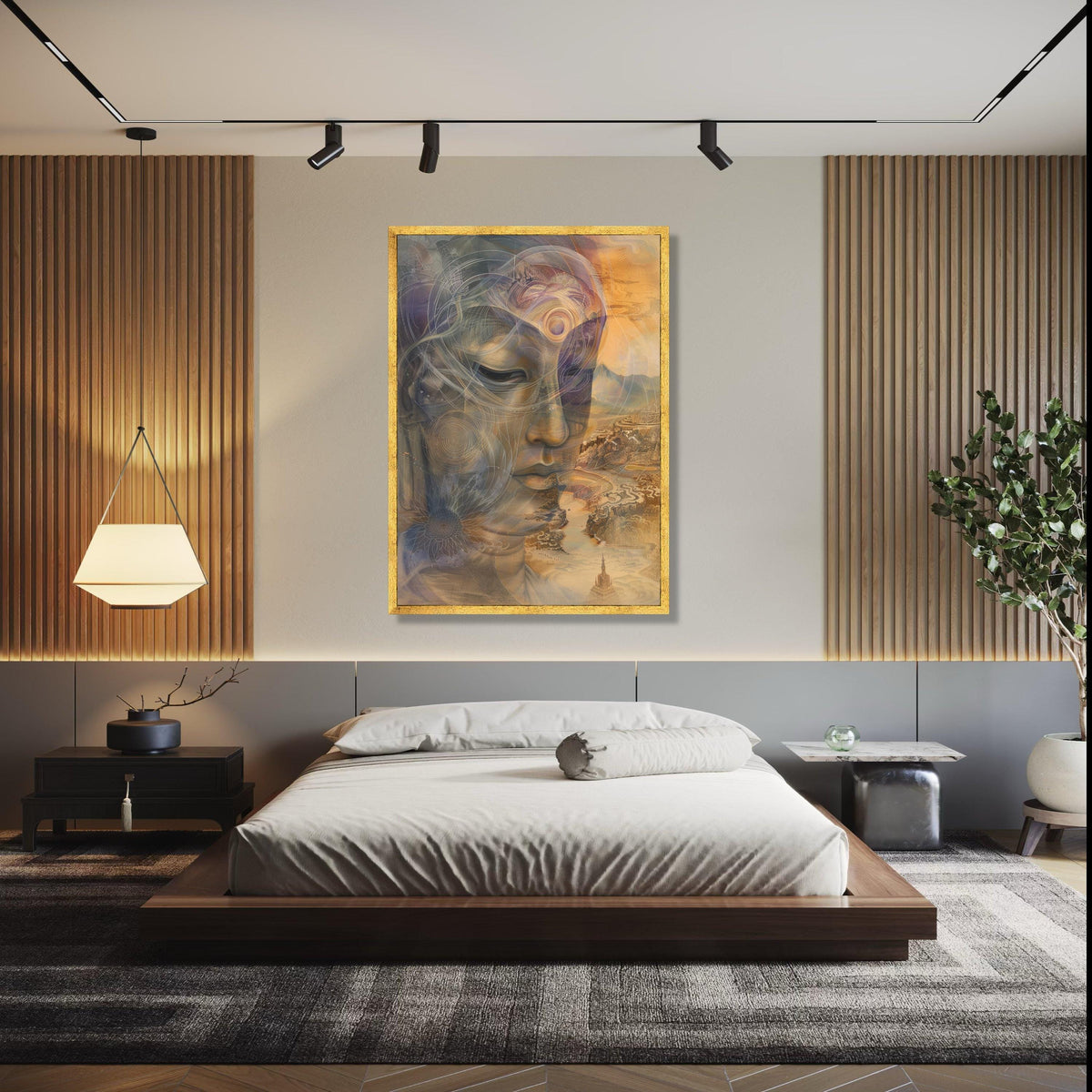 Serene Buddha Face Canvas, Spiritual Abstract Wall Art, Meditation Decor, Tranquil Zen Canvas, Mystical Gift Art, Home Decor, Print