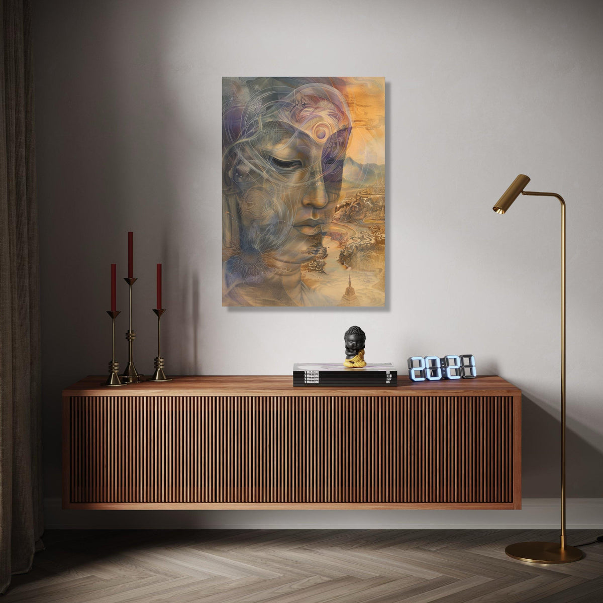 Serene Buddha Face Canvas, Spiritual Abstract Wall Art, Meditation Decor, Tranquil Zen Canvas, Mystical Gift Art, Home Decor, Print