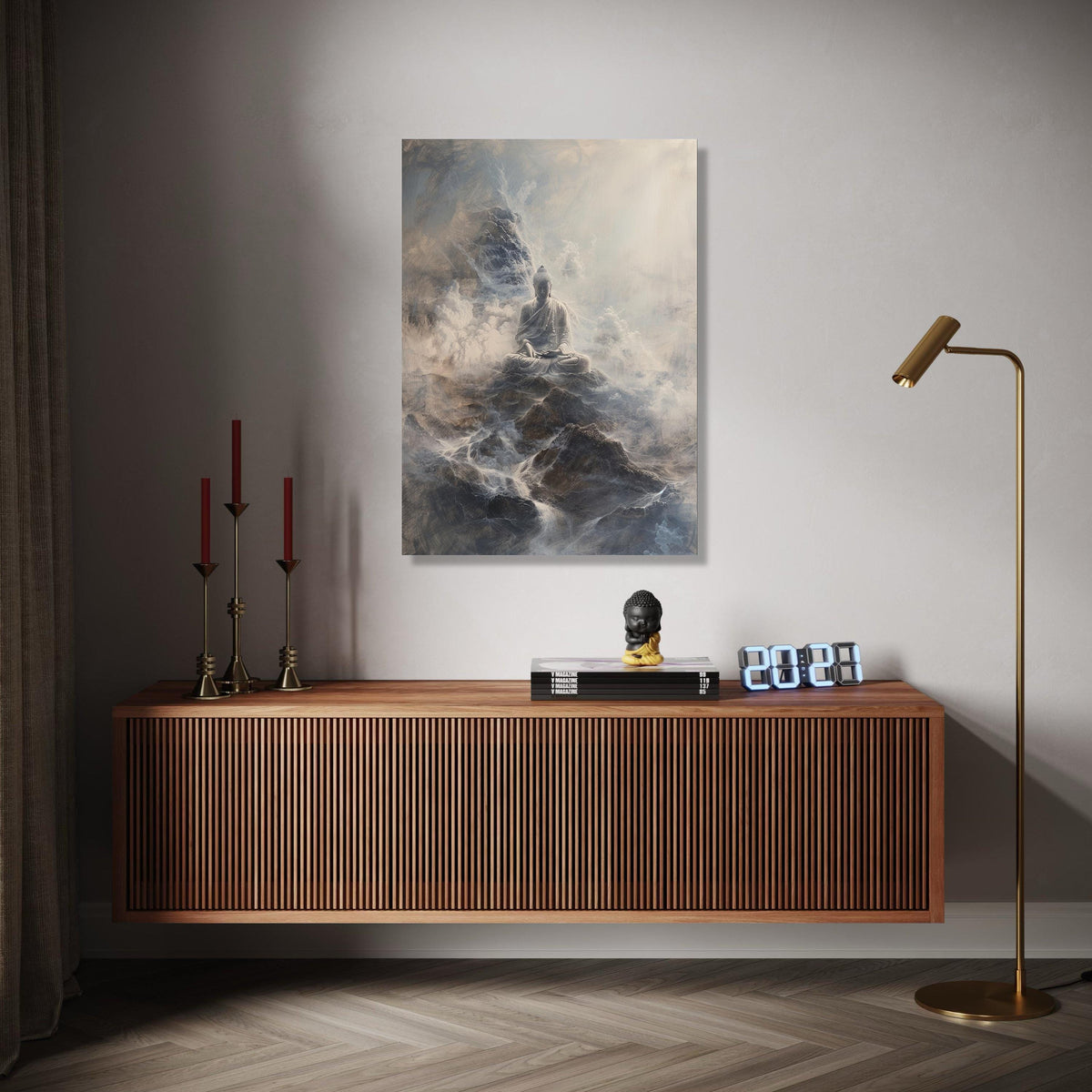 Serene Buddha Meditation Canvas, Mystical Mountain Landscape, Spiritual Wall Art, Zen Decor, Tranquil Home Gift Art, Home Decor, Print