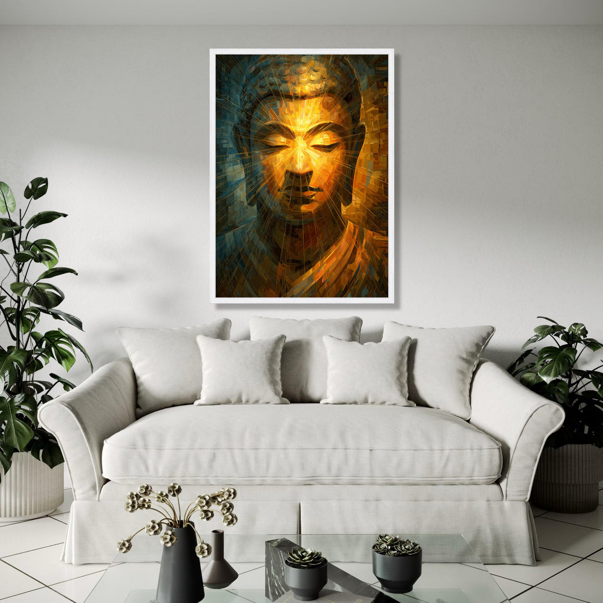 Radiant Buddha Face Canvas Wall Art, Spiritual Meditation Decor, Abstract Golden Light Artwork, Zen Home Gift Art, Home Decor, Print