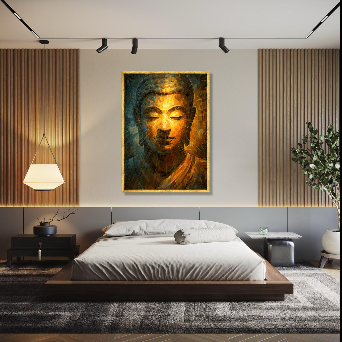Radiant Buddha Face Canvas Wall Art, Spiritual Meditation Decor, Abstract Golden Light Artwork, Zen Home Gift Art, Home Decor, Print