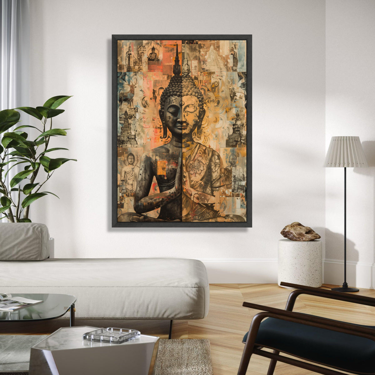Dual Tone Buddha Canvas Wall Art, Meditation Statue Print, Spiritual Asian Decor, Zen Buddha Artwork, Tranquil Gift Art, Home Decor, Print