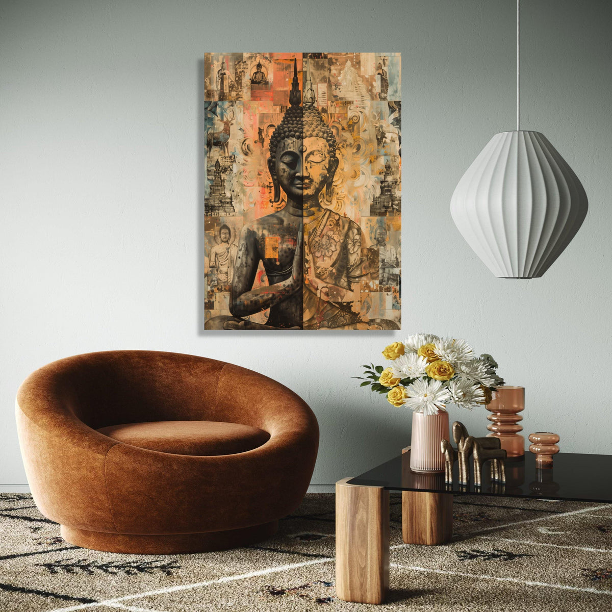 Dual Tone Buddha Canvas Wall Art, Meditation Statue Print, Spiritual Asian Decor, Zen Buddha Artwork, Tranquil Gift Art, Home Decor, Print
