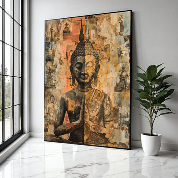 Dual Tone Buddha Canvas Wall Art, Meditation Statue Print, Spiritual Asian Decor, Zen Buddha Artwork, Tranquil Gift Art, Home Decor, Print