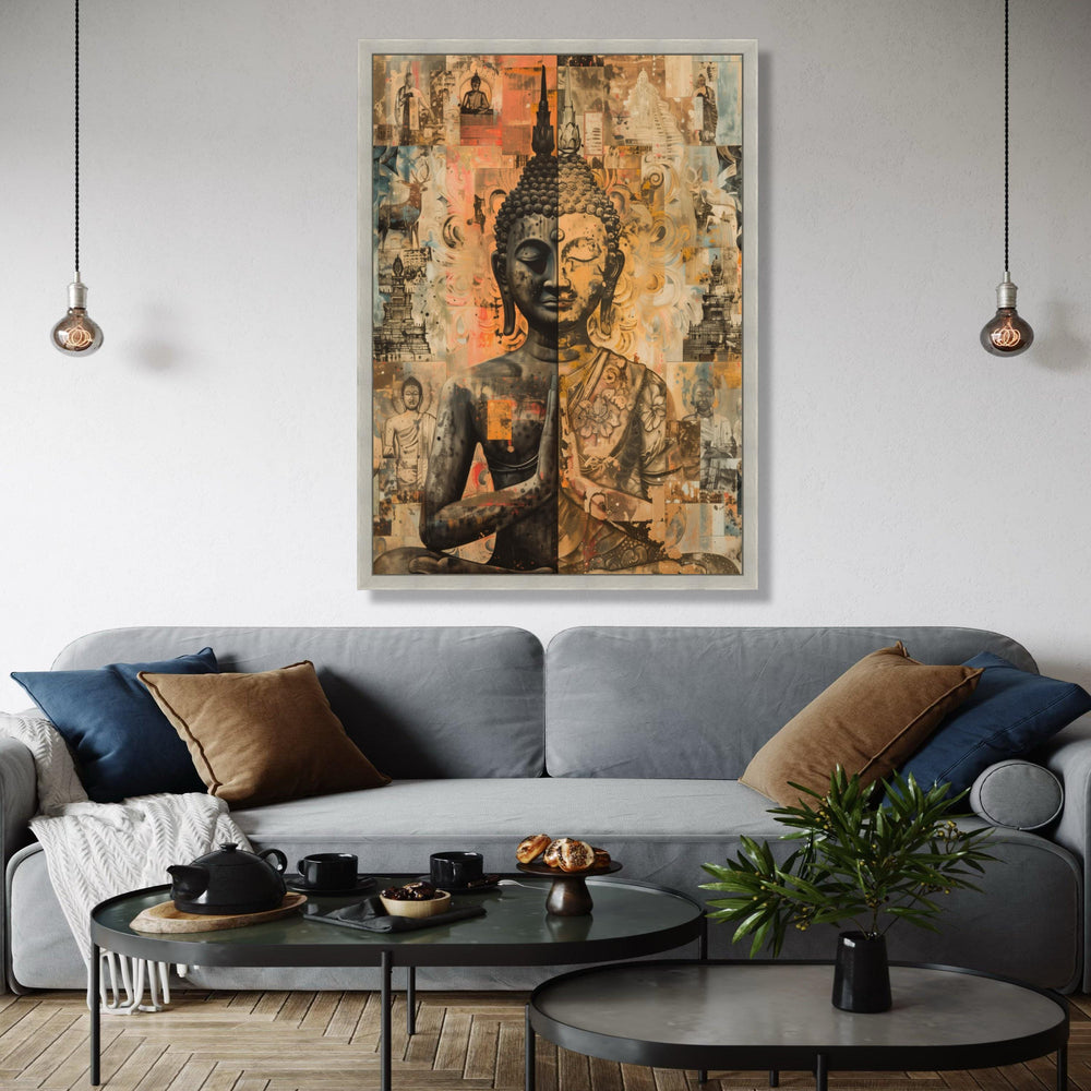 Dual Tone Buddha Canvas Wall Art, Meditation Statue Print, Spiritual Asian Decor, Zen Buddha Artwork, Tranquil Gift Art, Home Decor, Print