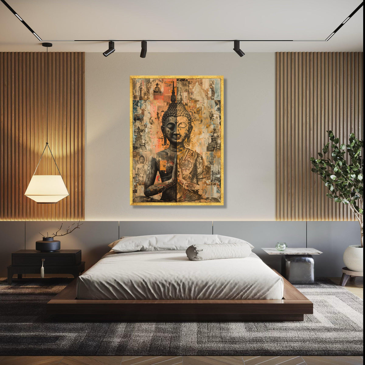 Dual Tone Buddha Canvas Wall Art, Meditation Statue Print, Spiritual Asian Decor, Zen Buddha Artwork, Tranquil Gift Art, Home Decor, Print