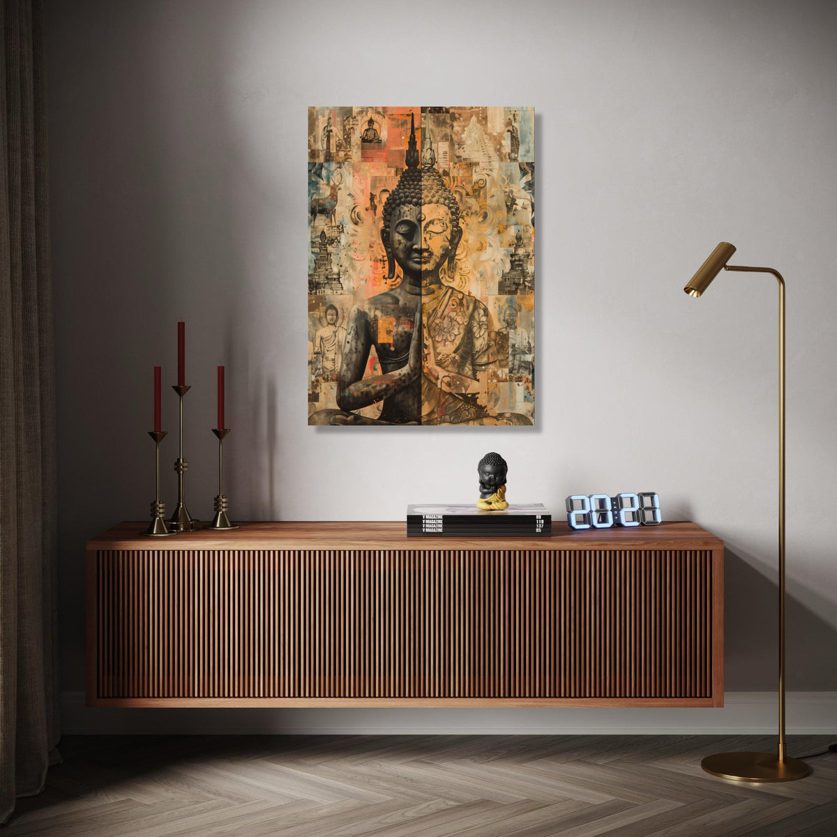 Dual Tone Buddha Canvas Wall Art, Meditation Statue Print, Spiritual Asian Decor, Zen Buddha Artwork, Tranquil Gift Art, Home Decor, Print