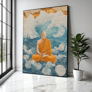 Meditating Buddhist Monk Canvas Art, Spiritual Wall Art, Zen Meditation Decor, Orange Robe Canvas, Tranquil Gift Art, Home Decor, Print
