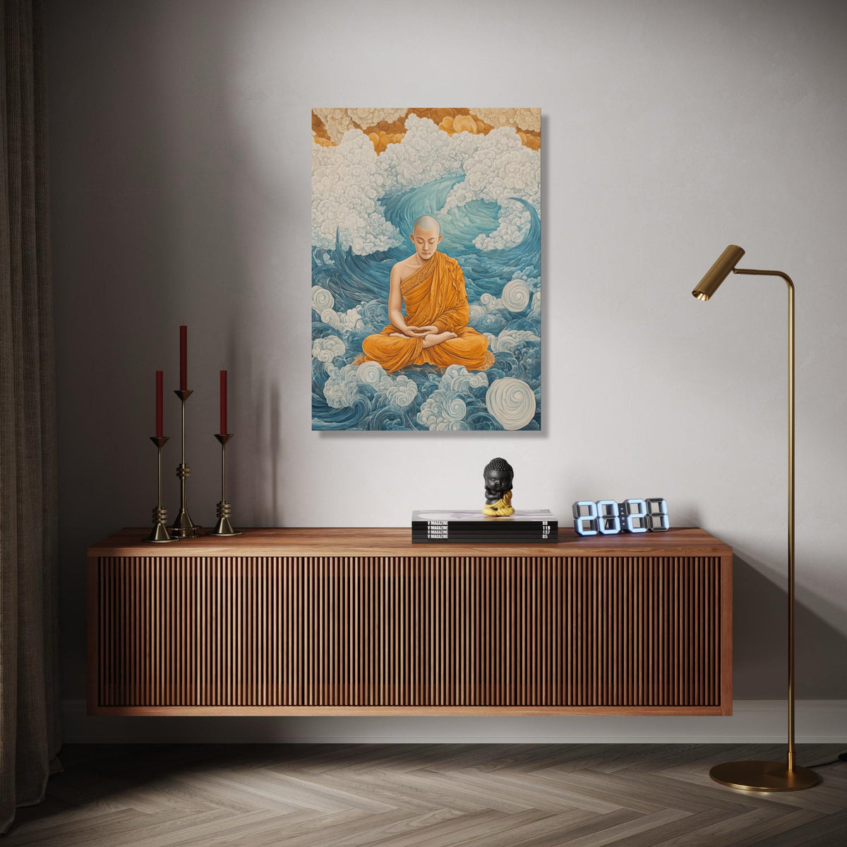 Meditating Buddhist Monk Canvas Art, Spiritual Wall Art, Zen Meditation Decor, Orange Robe Canvas, Tranquil Gift Art, Home Decor, Print
