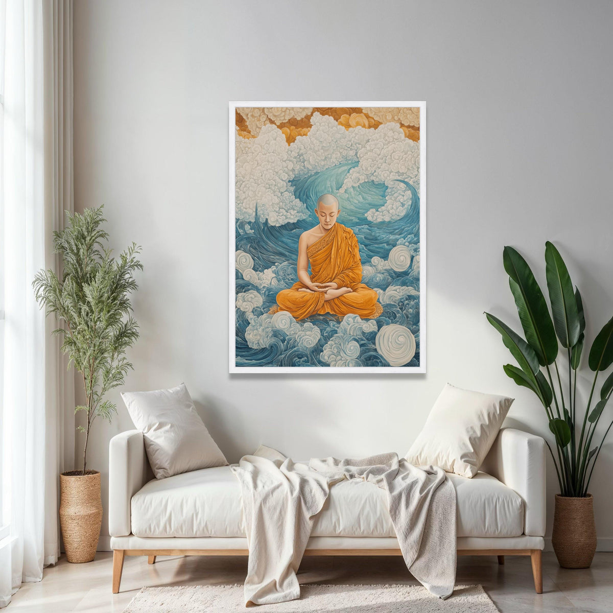 Meditating Buddhist Monk Canvas Art, Spiritual Wall Art, Zen Meditation Decor, Orange Robe Canvas, Tranquil Gift Art, Home Decor, Print