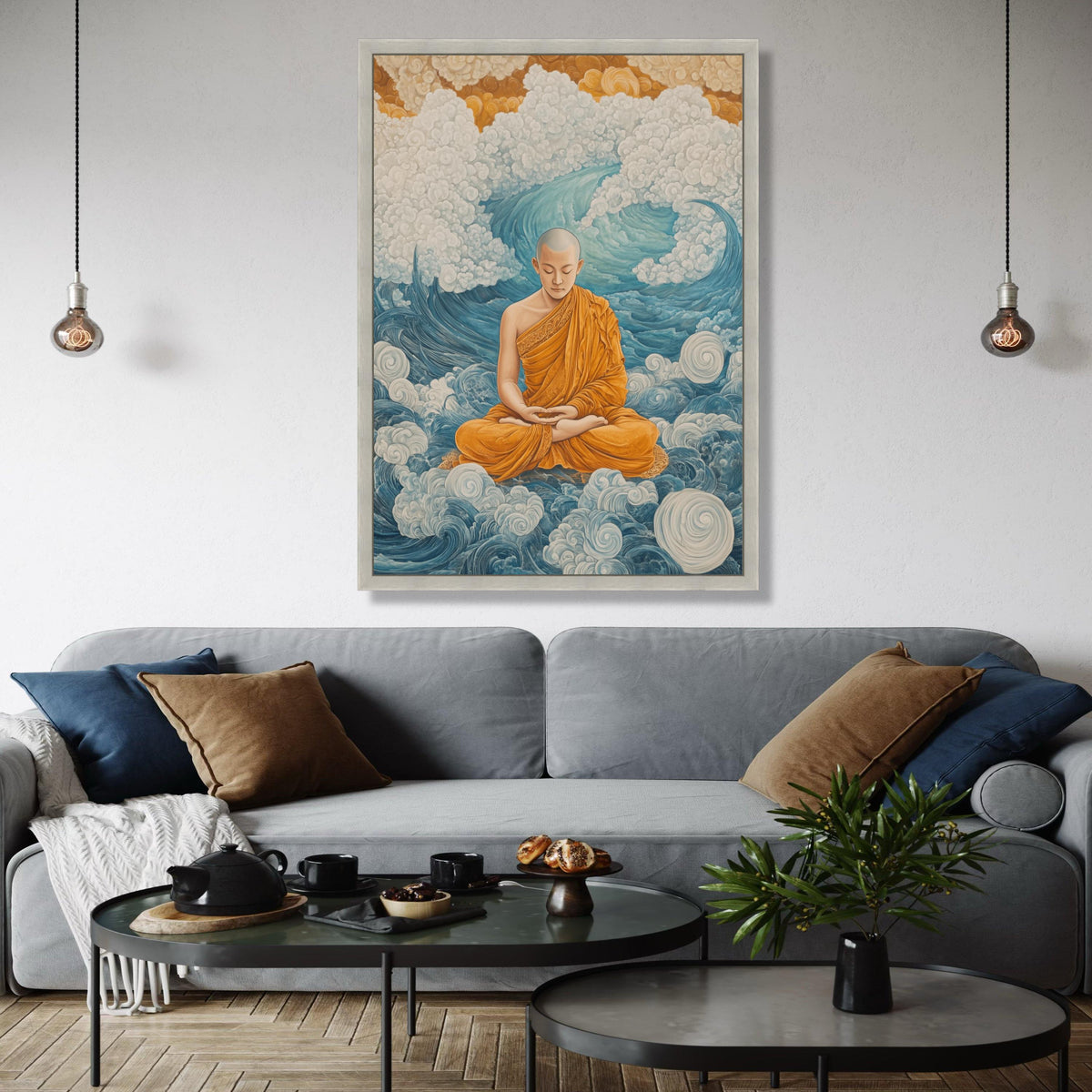 Meditating Buddhist Monk Canvas Art, Spiritual Wall Art, Zen Meditation Decor, Orange Robe Canvas, Tranquil Gift Art, Home Decor, Print