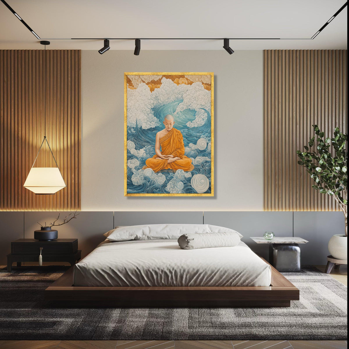 Meditating Buddhist Monk Canvas Art, Spiritual Wall Art, Zen Meditation Decor, Orange Robe Canvas, Tranquil Gift Art, Home Decor, Print