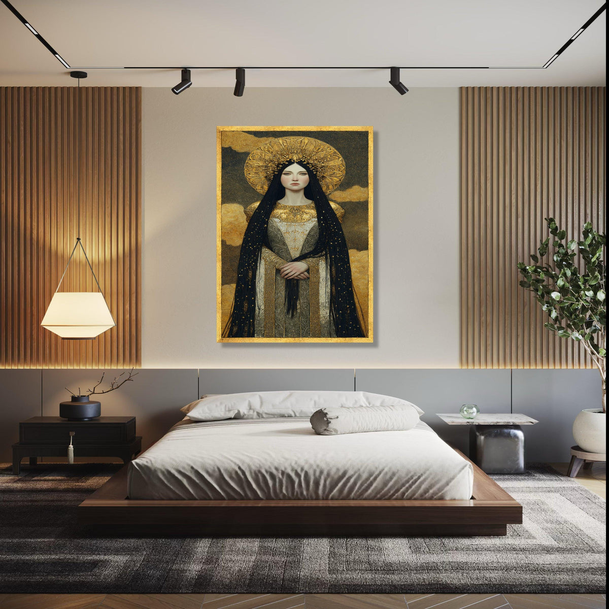 Regal Woman Portrait Canvas, Golden Halo Wall Art, Ornate Medieval Style Canvas, Decorative Royalty Painting, Gift Art, Home Decor, Print