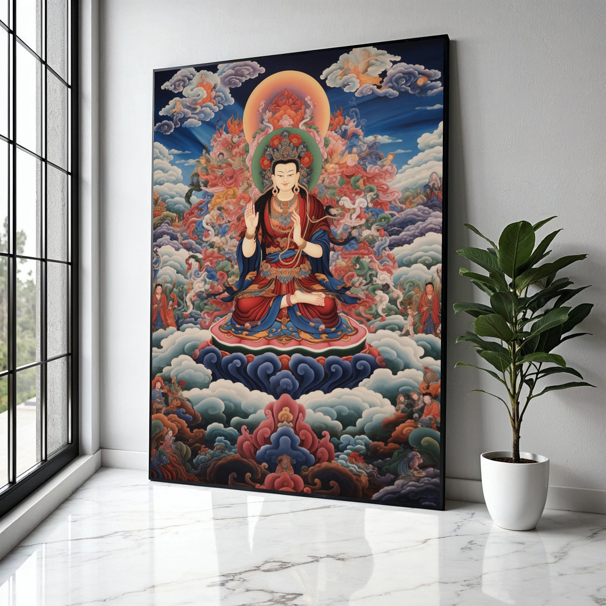 Spiritual Buddha Canvas Wall Art, Meditation Pose Sacred Painting, Tibetan Buddhist Artwork, Peaceful Zen Home Gift Art, Home Decor, Print