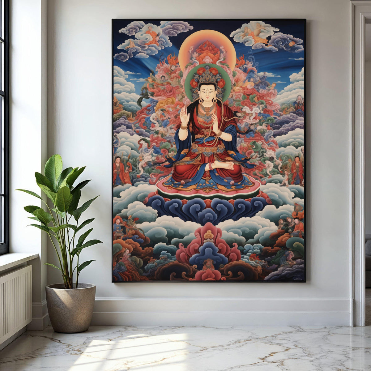 Spiritual Buddha Canvas Wall Art, Meditation Pose Sacred Painting, Tibetan Buddhist Artwork, Peaceful Zen Home Gift Art, Home Decor, Print