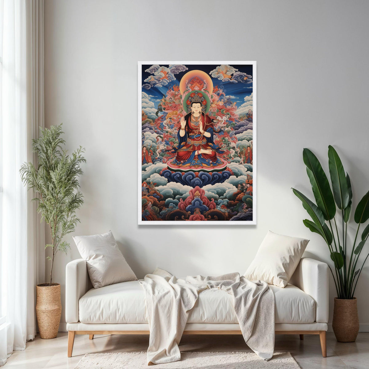 Spiritual Buddha Canvas Wall Art, Meditation Pose Sacred Painting, Tibetan Buddhist Artwork, Peaceful Zen Home Gift Art, Home Decor, Print