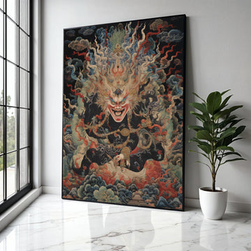Fierce Tibetan Deity Canvas Wall Art, Mythical Buddhist Protector Painting, Spiritual Home Decor, Intricate Gift Art, Home Decor, Print