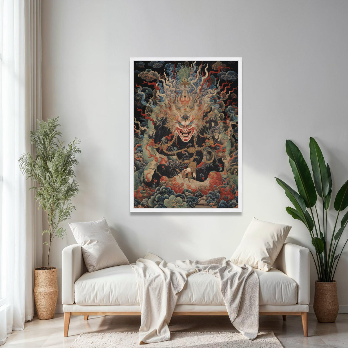 Fierce Tibetan Deity Canvas Wall Art, Mythical Buddhist Protector Painting, Spiritual Home Decor, Intricate Gift Art, Home Decor, Print