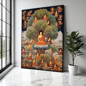 Enlightened Buddha Tree of Life Canvas, Spiritual Meditation Wall Art, Buddhist Monks in Nature, Serene Zen Home Gift Art, Home Decor, Print