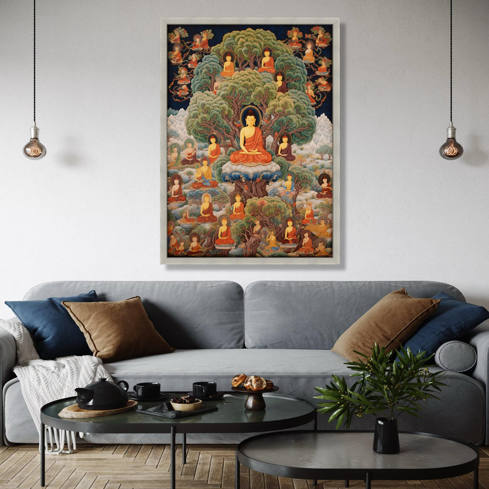 Enlightened Buddha Tree of Life Canvas, Spiritual Meditation Wall Art, Buddhist Monks in Nature, Serene Zen Home Gift Art, Home Decor, Print