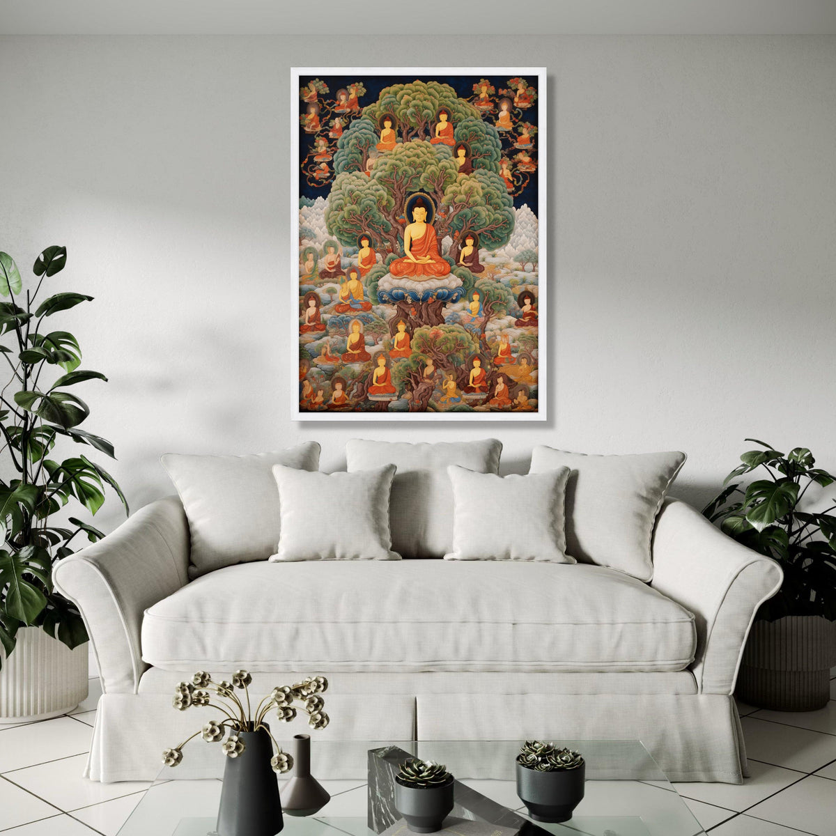Enlightened Buddha Tree of Life Canvas, Spiritual Meditation Wall Art, Buddhist Monks in Nature, Serene Zen Home Gift Art, Home Decor, Print