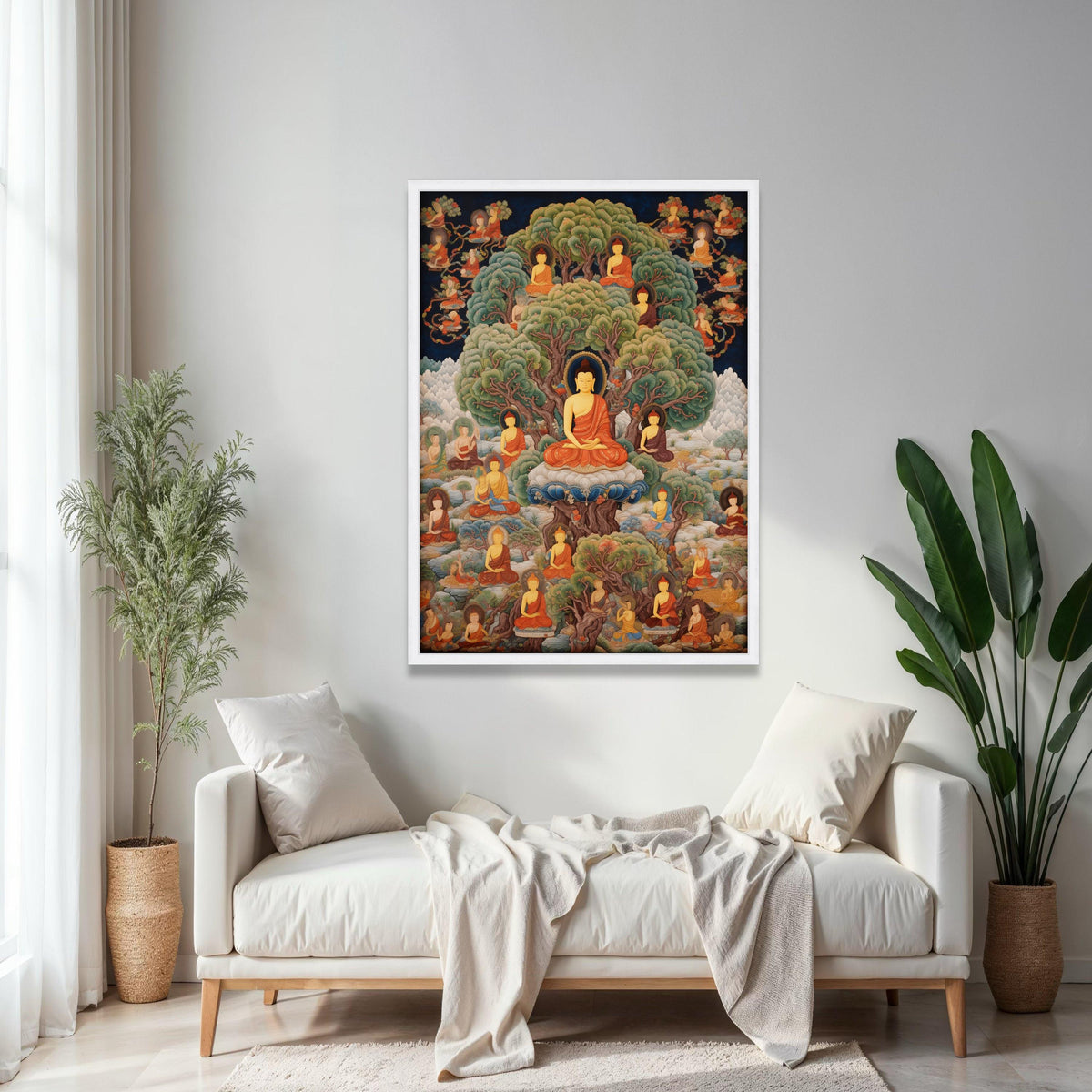 Enlightened Buddha Tree of Life Canvas, Spiritual Meditation Wall Art, Buddhist Monks in Nature, Serene Zen Home Gift Art, Home Decor, Print
