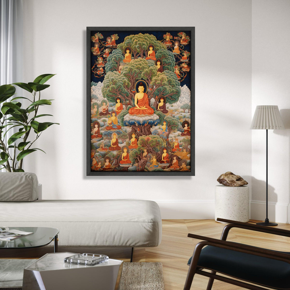 Enlightened Buddha Tree of Life Canvas, Spiritual Meditation Wall Art, Buddhist Monks in Nature, Serene Zen Home Gift Art, Home Decor, Print