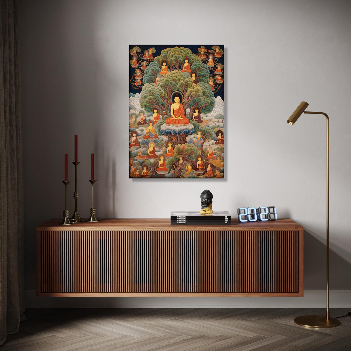 Enlightened Buddha Tree of Life Canvas, Spiritual Meditation Wall Art, Buddhist Monks in Nature, Serene Zen Home Gift Art, Home Decor, Print