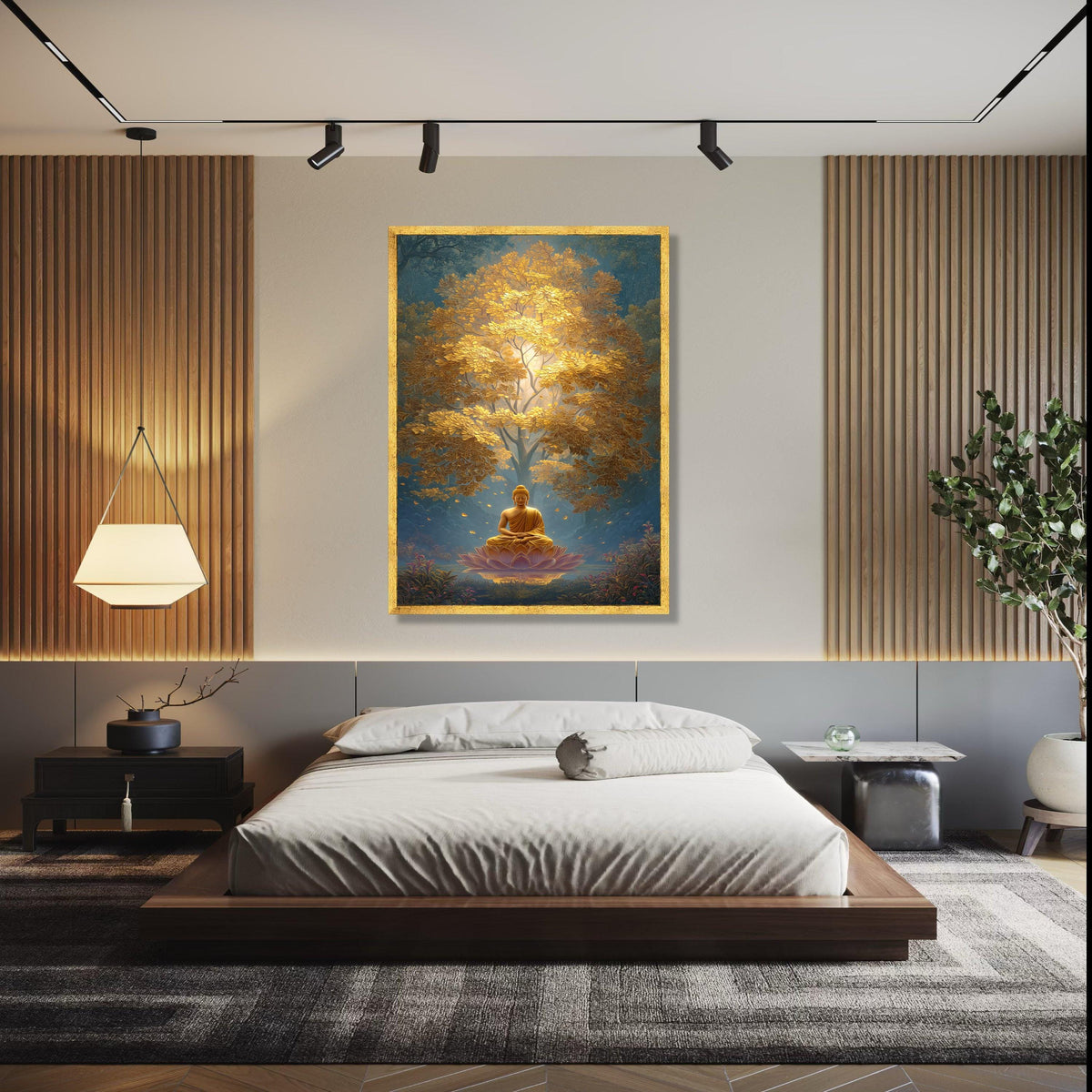 Golden Buddha Meditation Canvas, Spiritual Wall Art, Zen Lotus Flower Decor, Peaceful Yoga Canvas, Tranquil Home Gift Art, Home Decor, Print