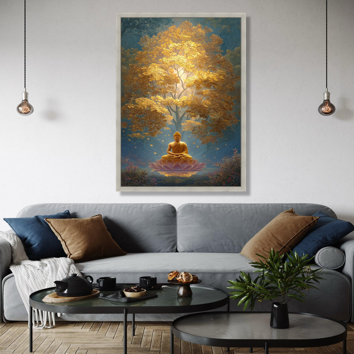 Golden Buddha Meditation Canvas, Spiritual Wall Art, Zen Lotus Flower Decor, Peaceful Yoga Canvas, Tranquil Home Gift Art, Home Decor, Print
