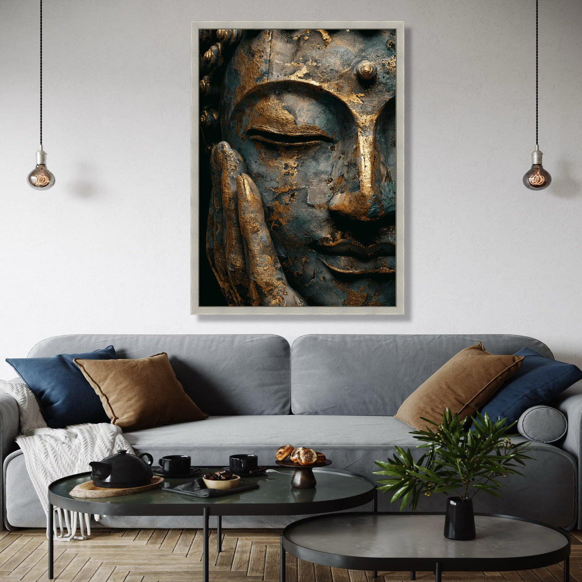 Serene Buddha Face Canvas Wall Art, Gold Leaf Meditation Decor, Spiritual Asian Art Print, Tranquil Home Gift Art, Home Decor, Print