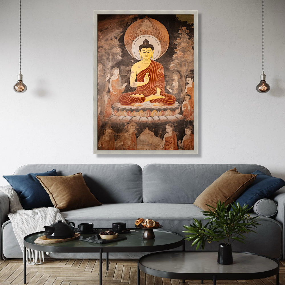 Meditating Buddha Canvas Wall Art, Spiritual Buddhist Art, Ancient Temple Mural, Zen Home Decoration, Peaceful Gift Art, Home Decor, Print