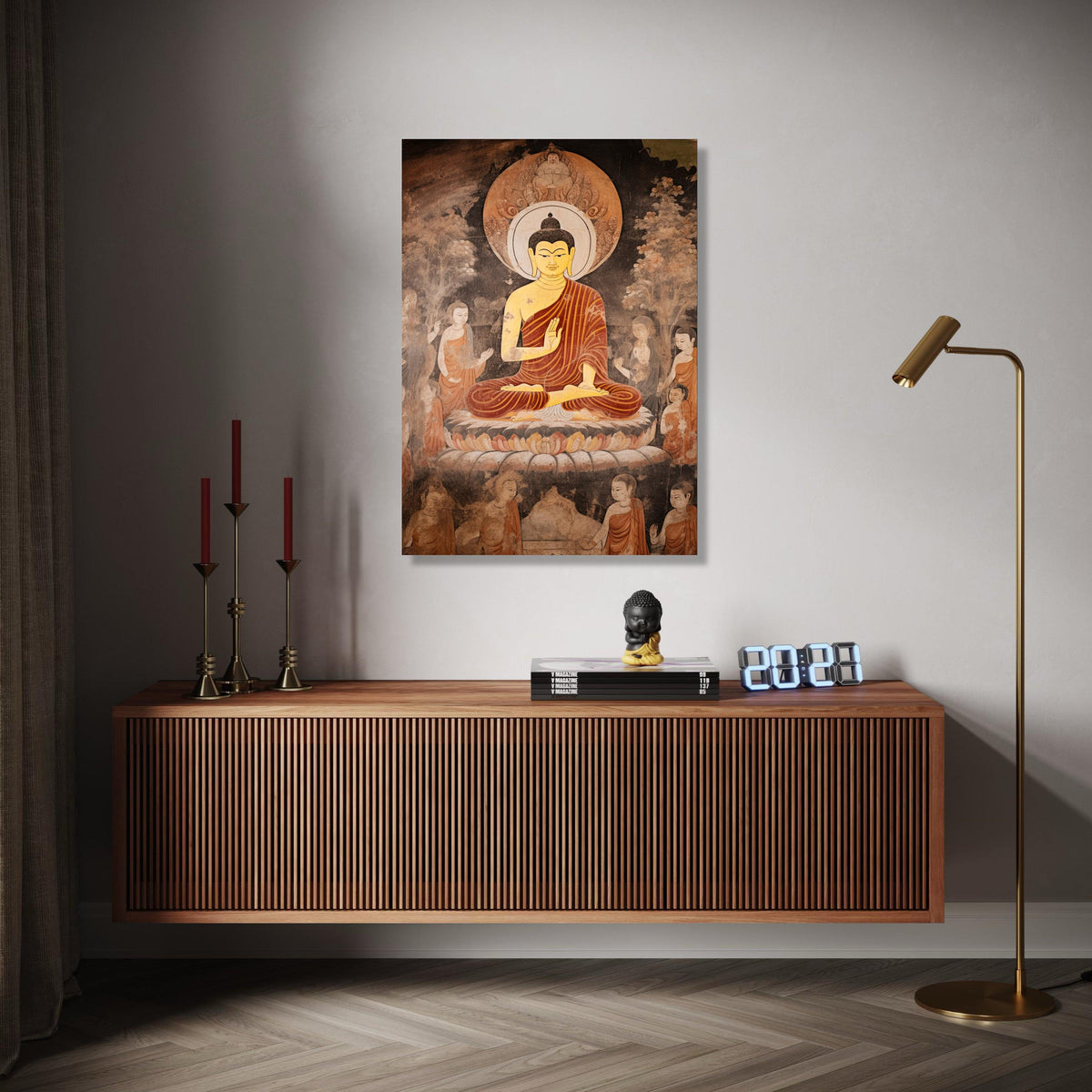 Meditating Buddha Canvas Wall Art, Spiritual Buddhist Art, Ancient Temple Mural, Zen Home Decoration, Peaceful Gift Art, Home Decor, Print