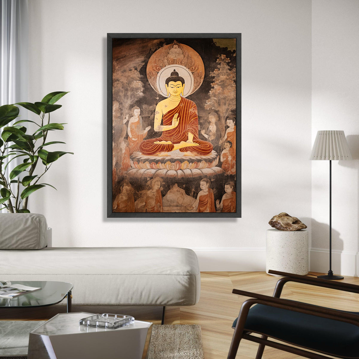 Meditating Buddha Canvas Wall Art, Spiritual Buddhist Art, Ancient Temple Mural, Zen Home Decoration, Peaceful Gift Art, Home Decor, Print