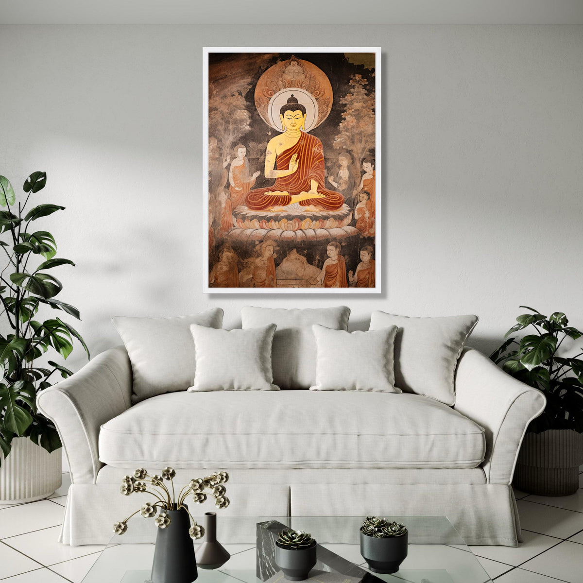 Meditating Buddha Canvas Wall Art, Spiritual Buddhist Art, Ancient Temple Mural, Zen Home Decoration, Peaceful Gift Art, Home Decor, Print
