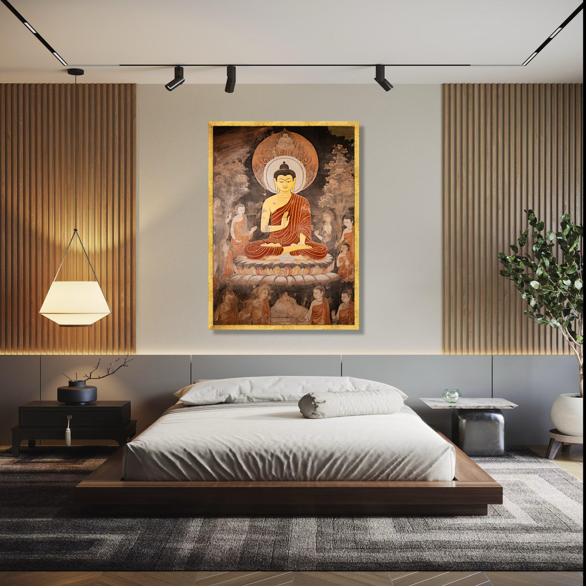 Meditating Buddha Canvas Wall Art, Spiritual Buddhist Art, Ancient Temple Mural, Zen Home Decoration, Peaceful Gift Art, Home Decor, Print