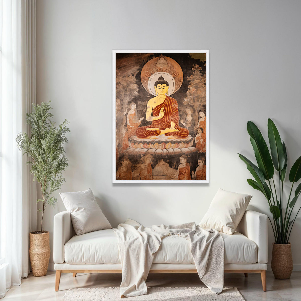 Meditating Buddha Canvas Wall Art, Spiritual Buddhist Art, Ancient Temple Mural, Zen Home Decoration, Peaceful Gift Art, Home Decor, Print
