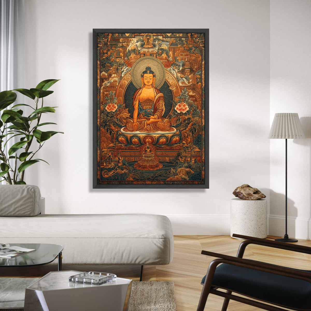 Buddha Meditation Art, Traditional Asian Canvas, Spiritual Wall Decor, Zen Buddhist Painting, Intricate Temple Gift Art, Home Decor, Print