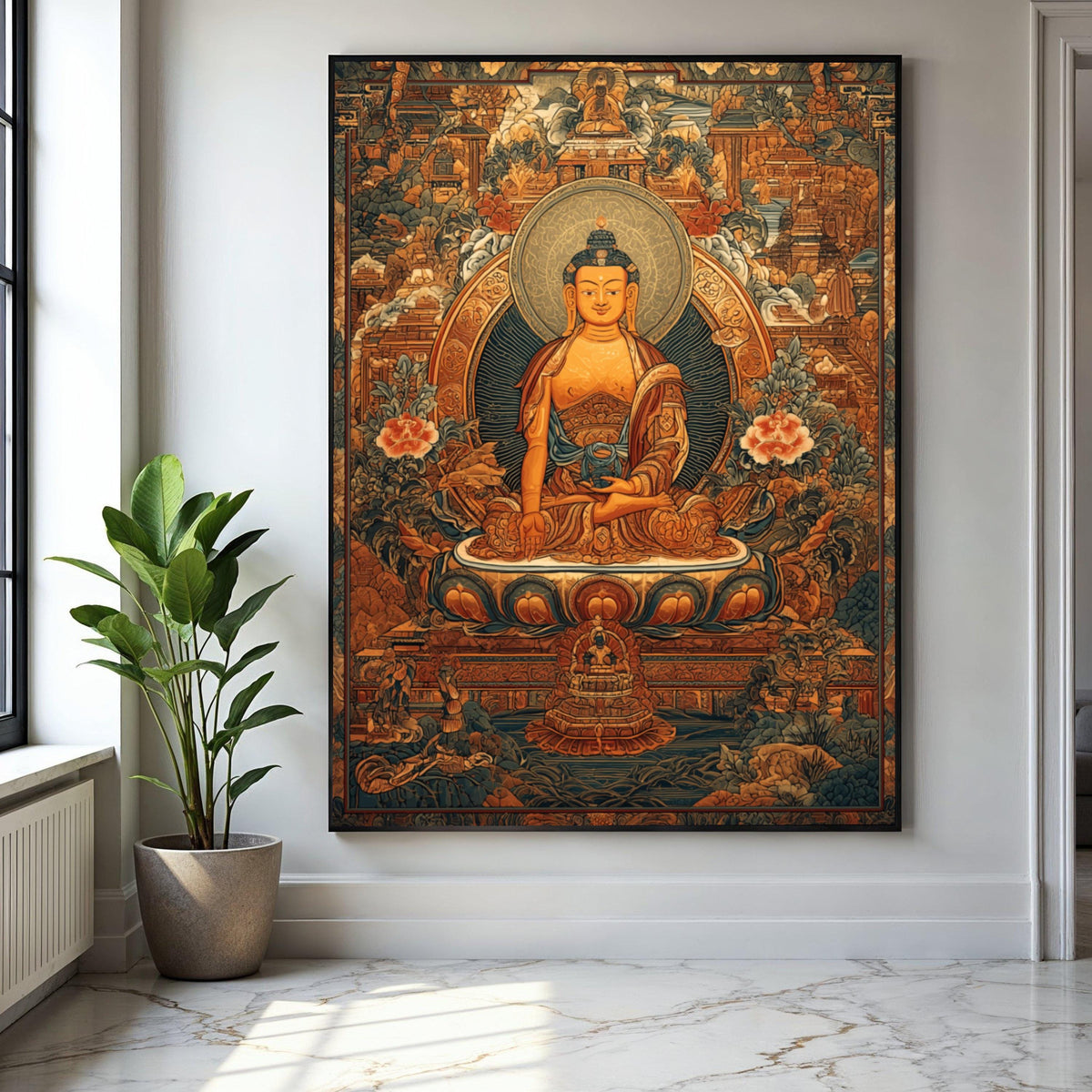 Buddha Meditation Art, Traditional Asian Canvas, Spiritual Wall Decor, Zen Buddhist Painting, Intricate Temple Gift Art, Home Decor, Print