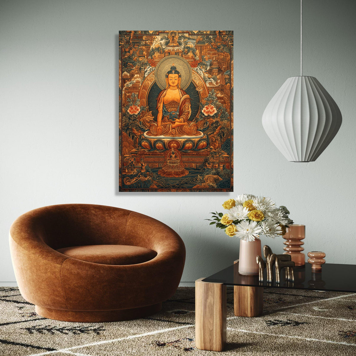 Buddha Meditation Art, Traditional Asian Canvas, Spiritual Wall Decor, Zen Buddhist Painting, Intricate Temple Gift Art, Home Decor, Print