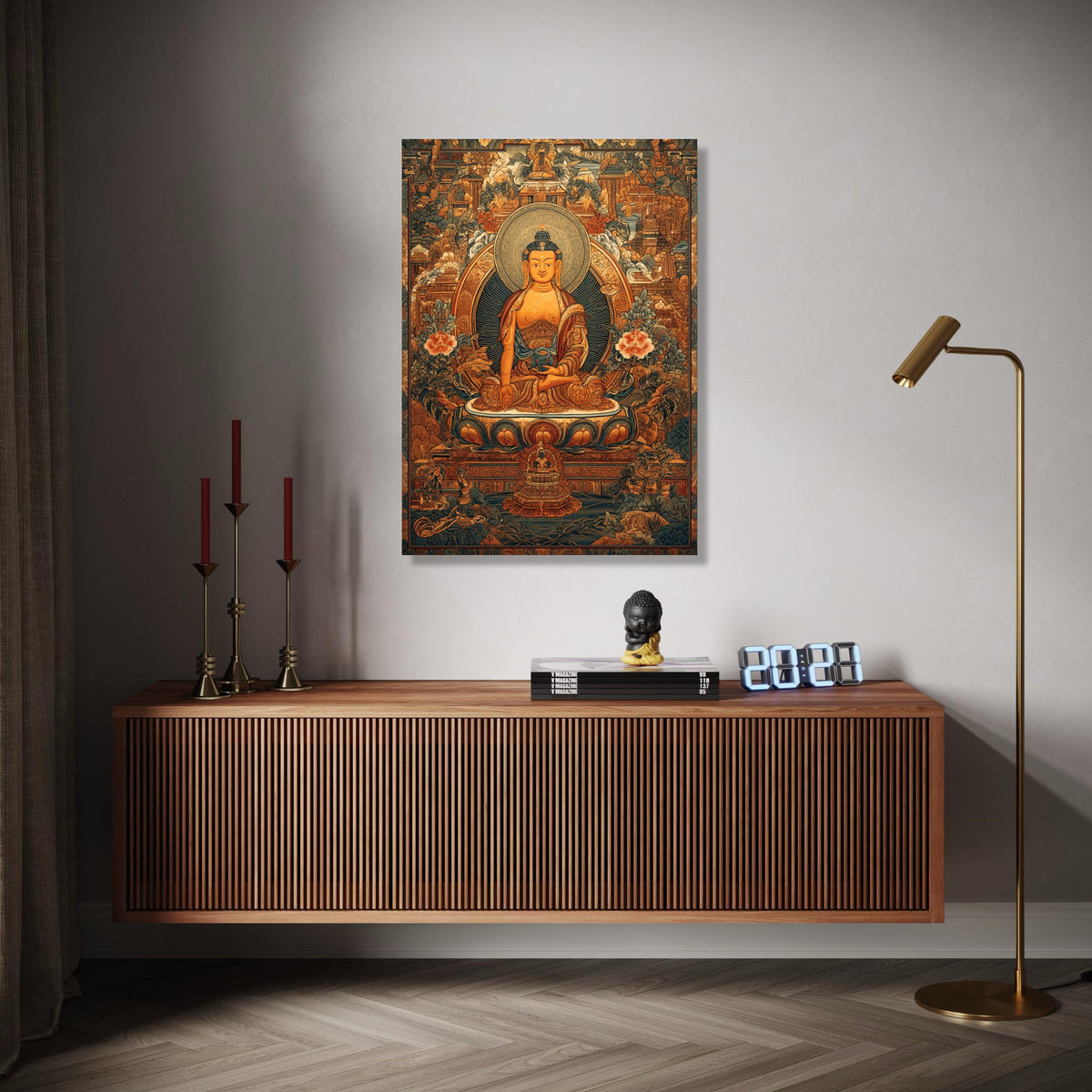 Buddha Meditation Art, Traditional Asian Canvas, Spiritual Wall Decor, Zen Buddhist Painting, Intricate Temple Gift Art, Home Decor, Print