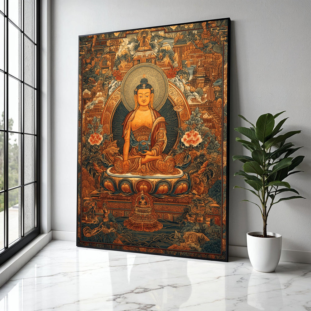 Buddha Meditation Art, Traditional Asian Canvas, Spiritual Wall Decor, Zen Buddhist Painting, Intricate Temple Gift Art, Home Decor, Print