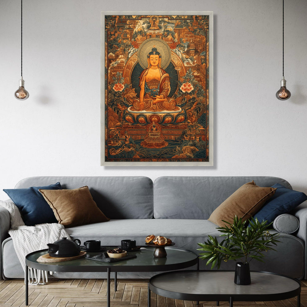 Buddha Meditation Art, Traditional Asian Canvas, Spiritual Wall Decor, Zen Buddhist Painting, Intricate Temple Gift Art, Home Decor, Print