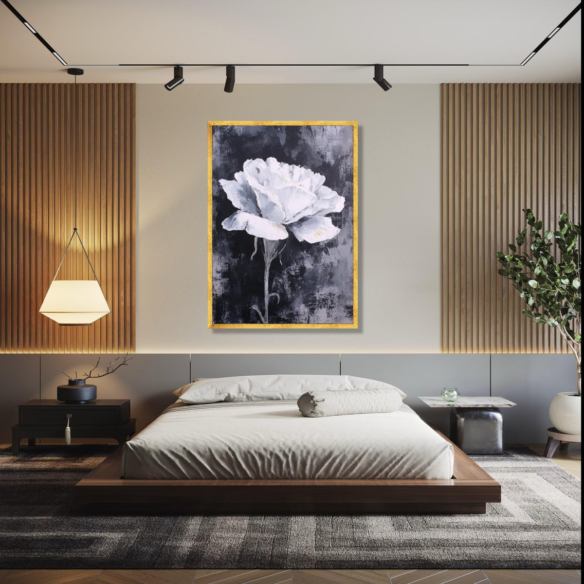 White Rose Canvas Wall Art, Floral Painting, Monochrome Flower Canvas, Modern Home Decoration, Abstract Bloom Gift Art, Home Decor, Print