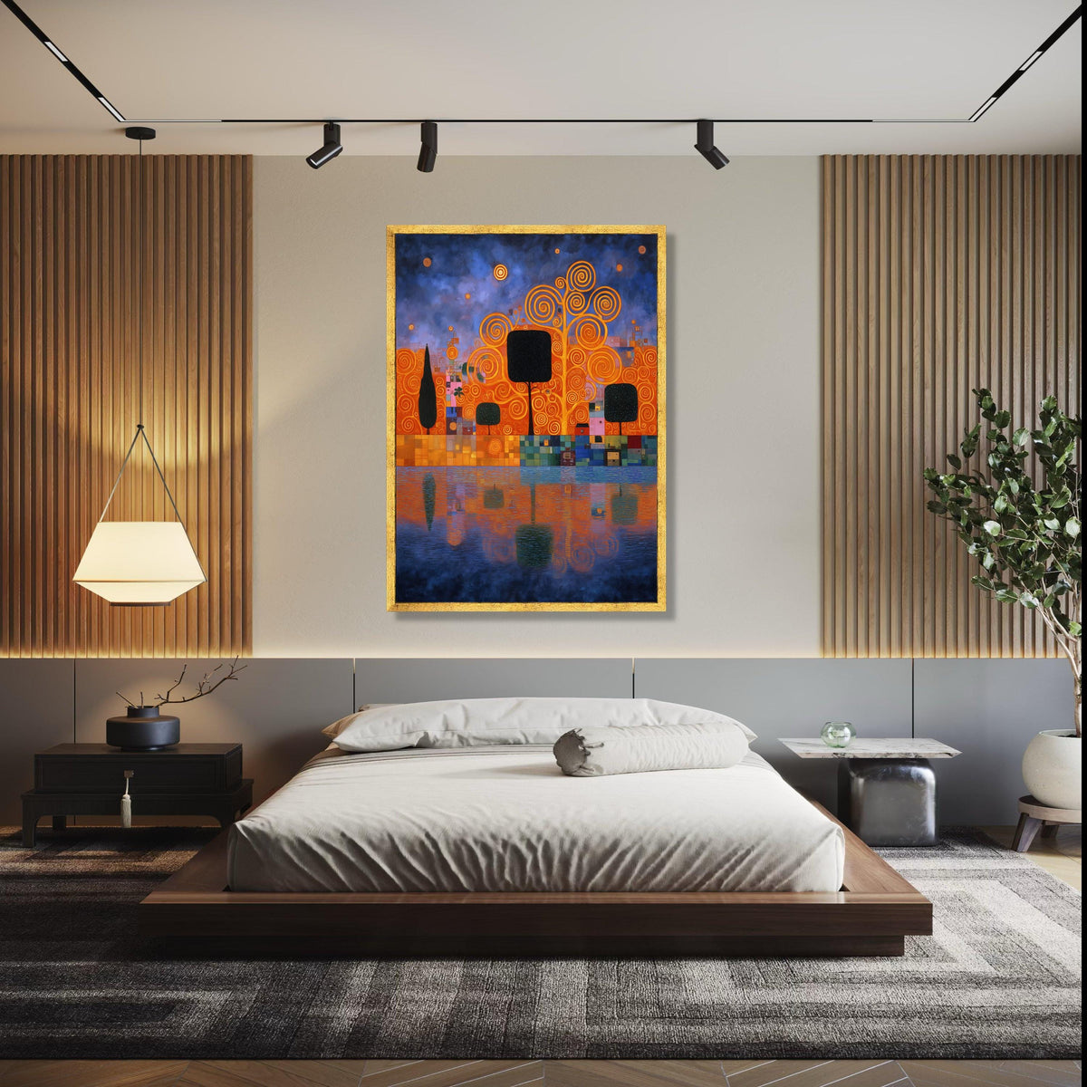 Abstract Cityscape with Spiral Trees Canvas, Modern Art Wall Decor, Colorful Urban Reflection Canvas, Gift Art, Home Decor, Print