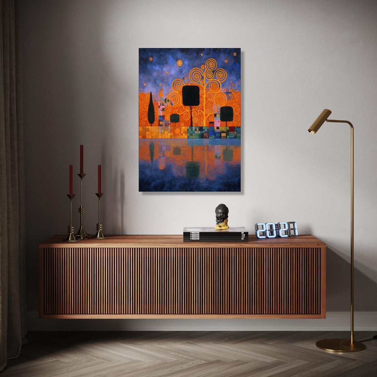 Abstract Cityscape with Spiral Trees Canvas, Modern Art Wall Decor, Colorful Urban Reflection Canvas, Gift Art, Home Decor, Print