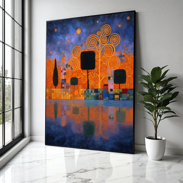 Abstract Cityscape with Spiral Trees Canvas, Modern Art Wall Decor, Colorful Urban Reflection Canvas, Gift Art, Home Decor, Print