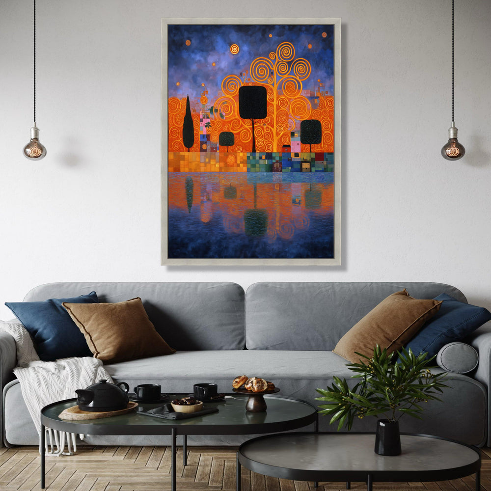 Abstract Cityscape with Spiral Trees Canvas, Modern Art Wall Decor, Colorful Urban Reflection Canvas, Gift Art, Home Decor, Print