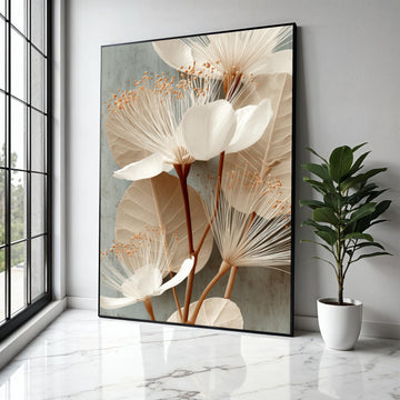 Elegant Neutral Floral Canvas, White Blossom Wall Art, Modern Botanical Decor, Soft Earth Tone Canvas, Home Gift Art, Home Decor, Print